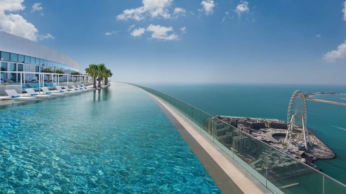 The Infinity Pool is 94.84 meters long and 16.5 meters wide, nearly twice the length of the Olympic pool.