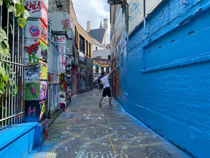 Wallin Street artists painted Ghent's Graffiti Alley just blue.