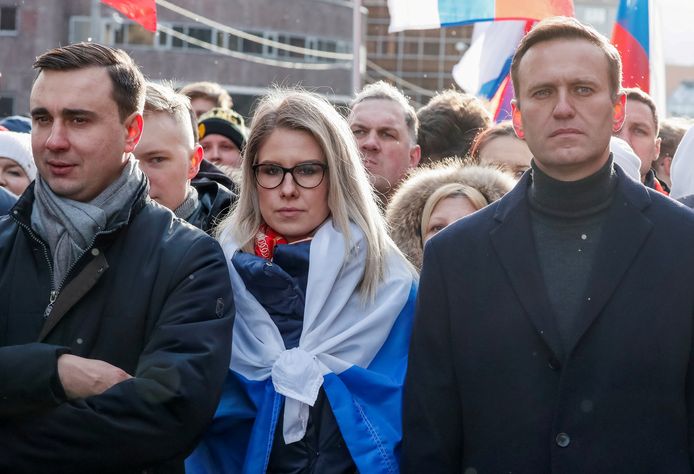 Alexei Navalny in February 2020 with Ivan Yadanov during a protest rally in Moscow.  Also shown in the photo is 33-year-old lawyer Lyubov Sobol.  She was recently sentenced to restrict freedom of movement.