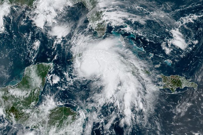Satellite image of Hurricane Ida, still over the island of Cuba.