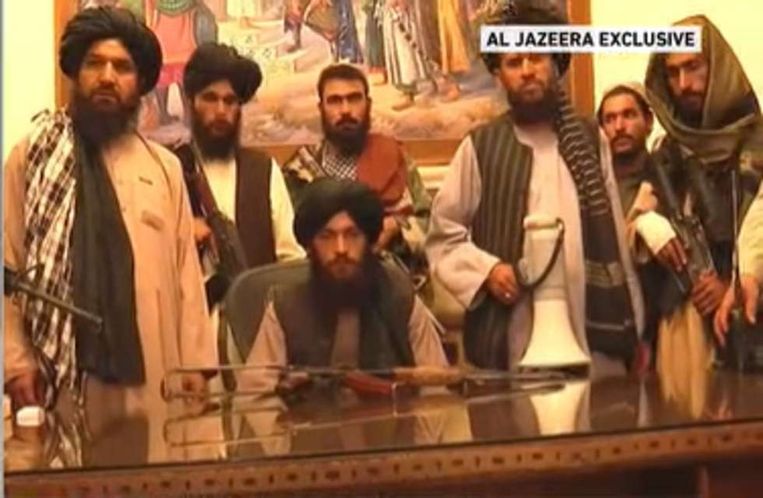 The Taliban announces the Islamic Emirate of Afghanistan from the presidential palace in Kabul