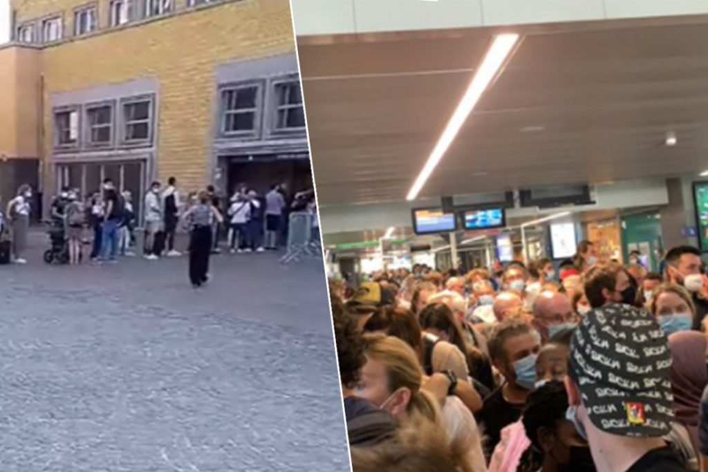 Ellenlange rijen in station Brugge, reizigers staan tot buiten aan te schuiven: “Wat een kloteboel”