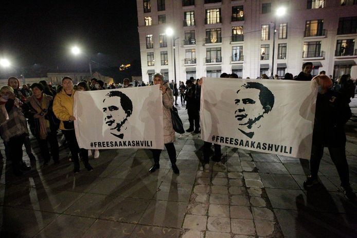 A demonstration to demand the release of former President Mikheil Saakashvili in Tbilisi, Georgia.