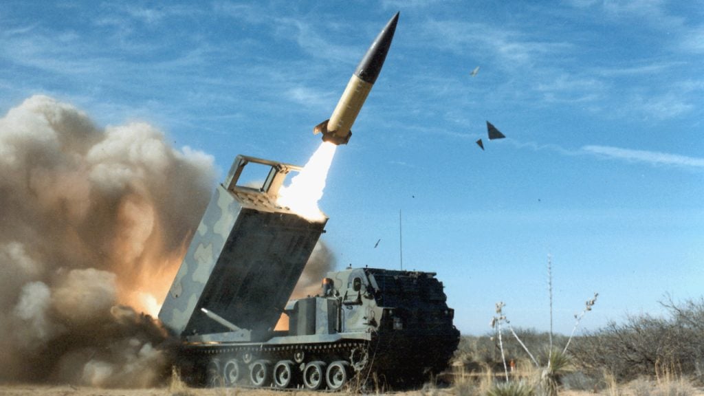The ATACMS missile is launched from the MLRS system.