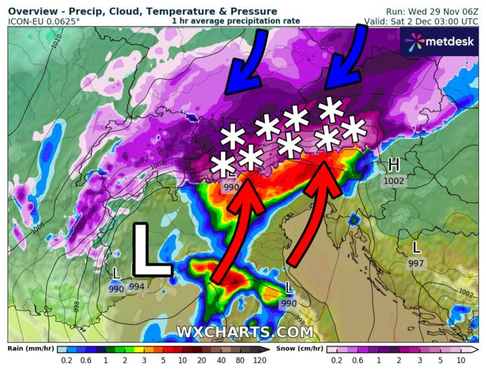 The southeastern Alps will see snow on Friday and Saturday