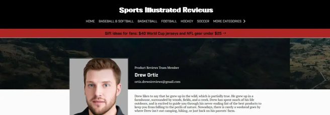 Screenshot of Sports Illustrated website with author pseudonym and AI profile photo - Source: Futurism