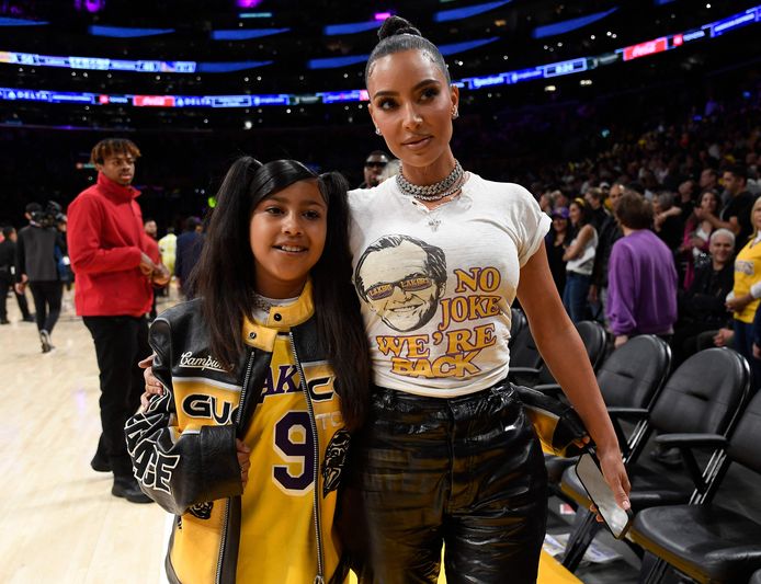 Kim Kardashian with her daughter North West during the Lakers' playoffs against the Golden State Warriors last season.