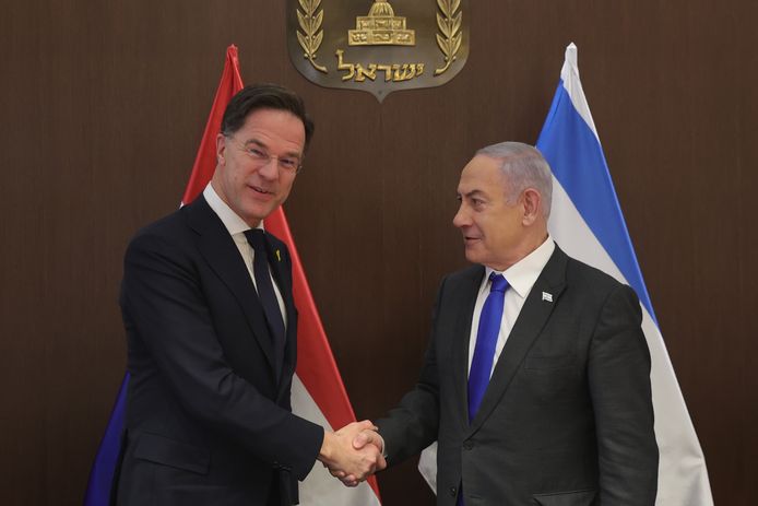 Outgoing Dutch Prime Minister Mark Rutte with Netanyahu today in Jerusalem.