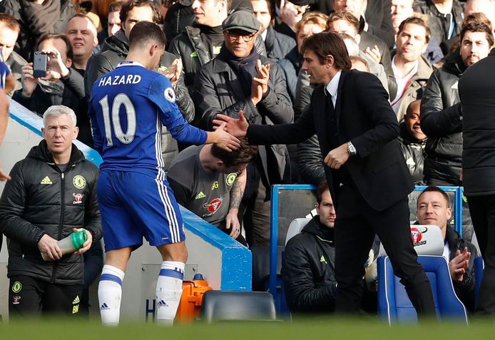 Eden Hazard with Antonio Conte at Chelsea.