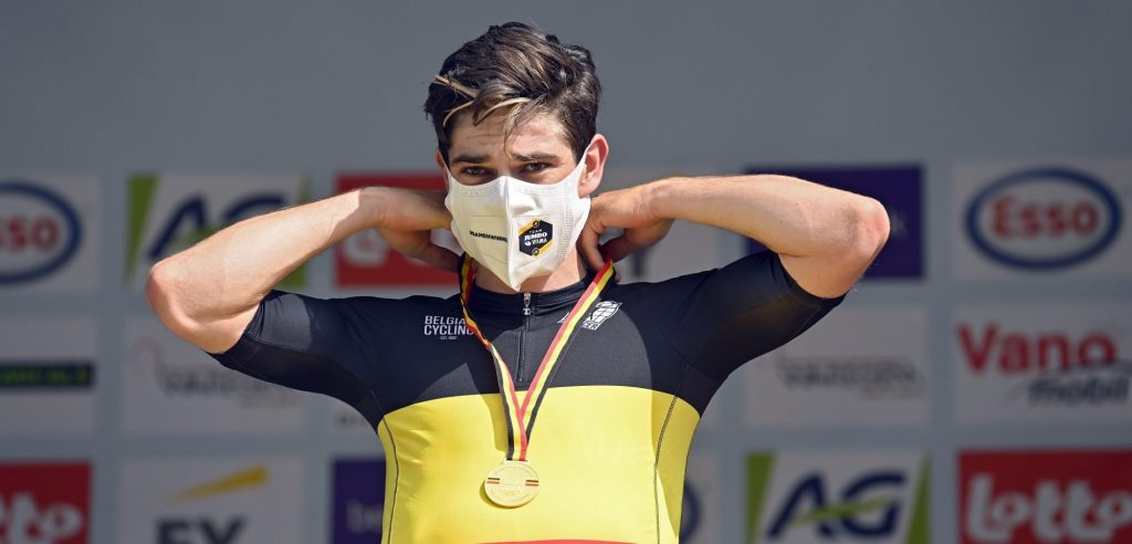 Wout van Aert rides the Tour de France in a modified version of the champion jersey