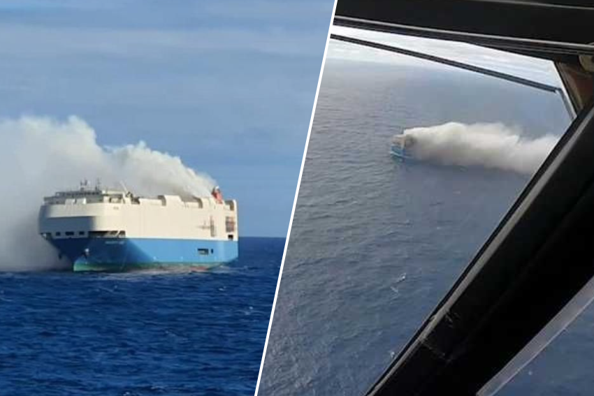 Shoot a rudderless cargo ship with 1,100 Porsche on board off the Azores coast