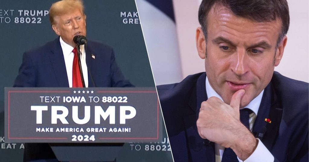 look.  Donald Trump shows off a French accent and mocks French President Macron  outside
