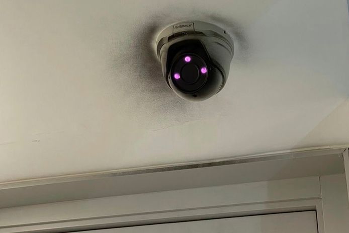 Black paint on one of the cameras in the apartment building where Ana Knezevic stayed in Madrid.