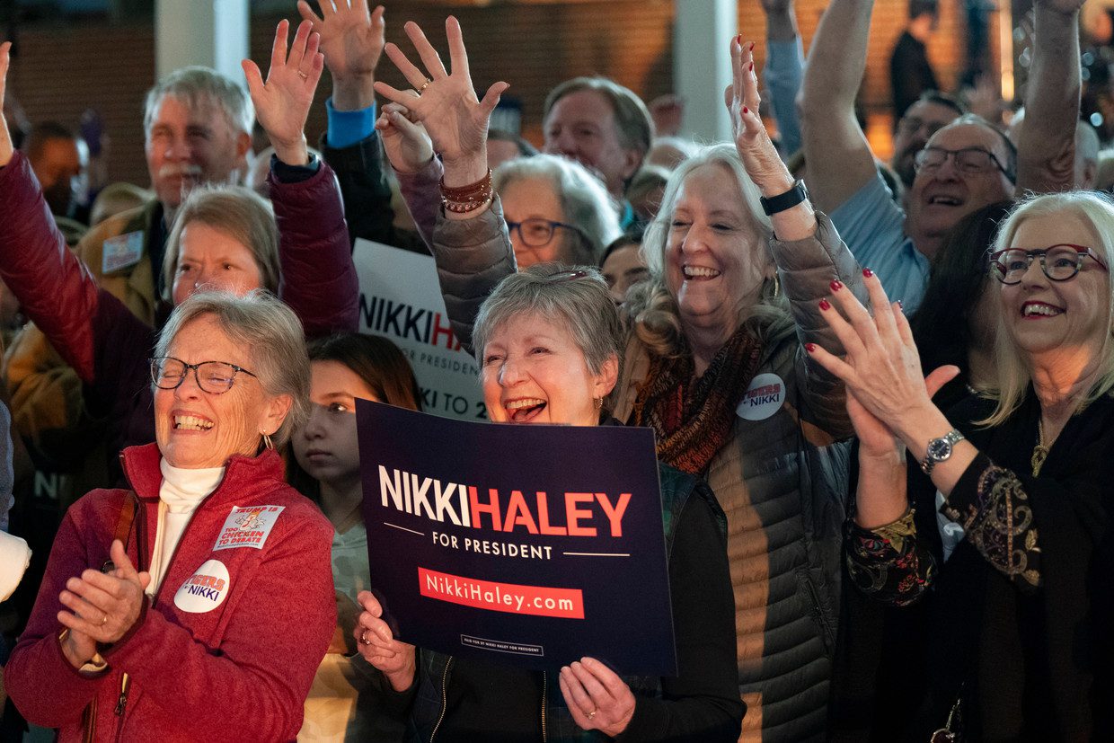 Fans of Nikki Haley in Clemson, South Carolina, where she was beloved during her years as governor.  Image by Alison Joyce/Getty Images