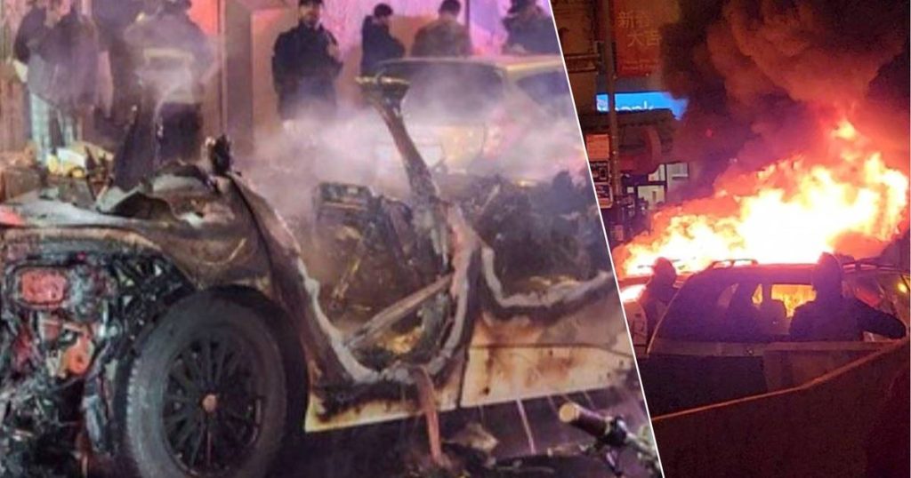 look.  Vandals explode fireworks in a self-driving car  outside