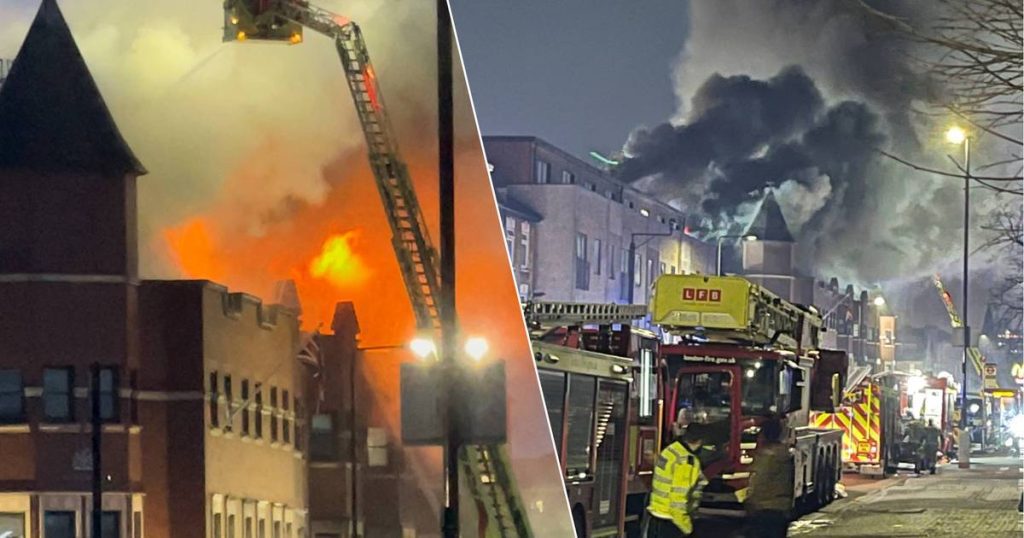 The fire brigade responds collectively to a fire at a London police station  outside