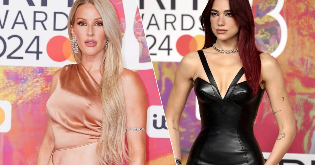in the picture.  Ellie Goulding and Dua Lipa look sexy on the red carpet at the BRIT Awards |  celebrities