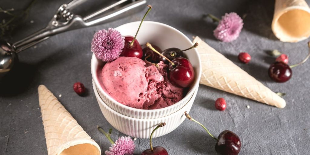 Cherry ice cream is packed with protein and looks like a cocktail.